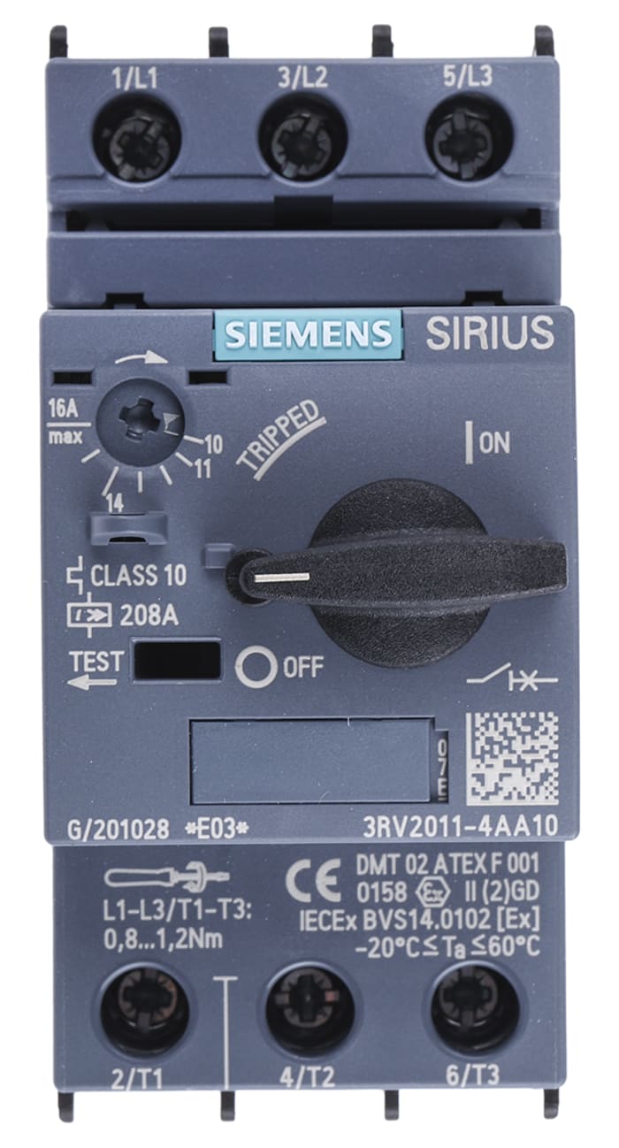 Siemens 10 → 16 A SIRIUS 3RV Motor Protection Circuit Breaker, 20 → 690 V