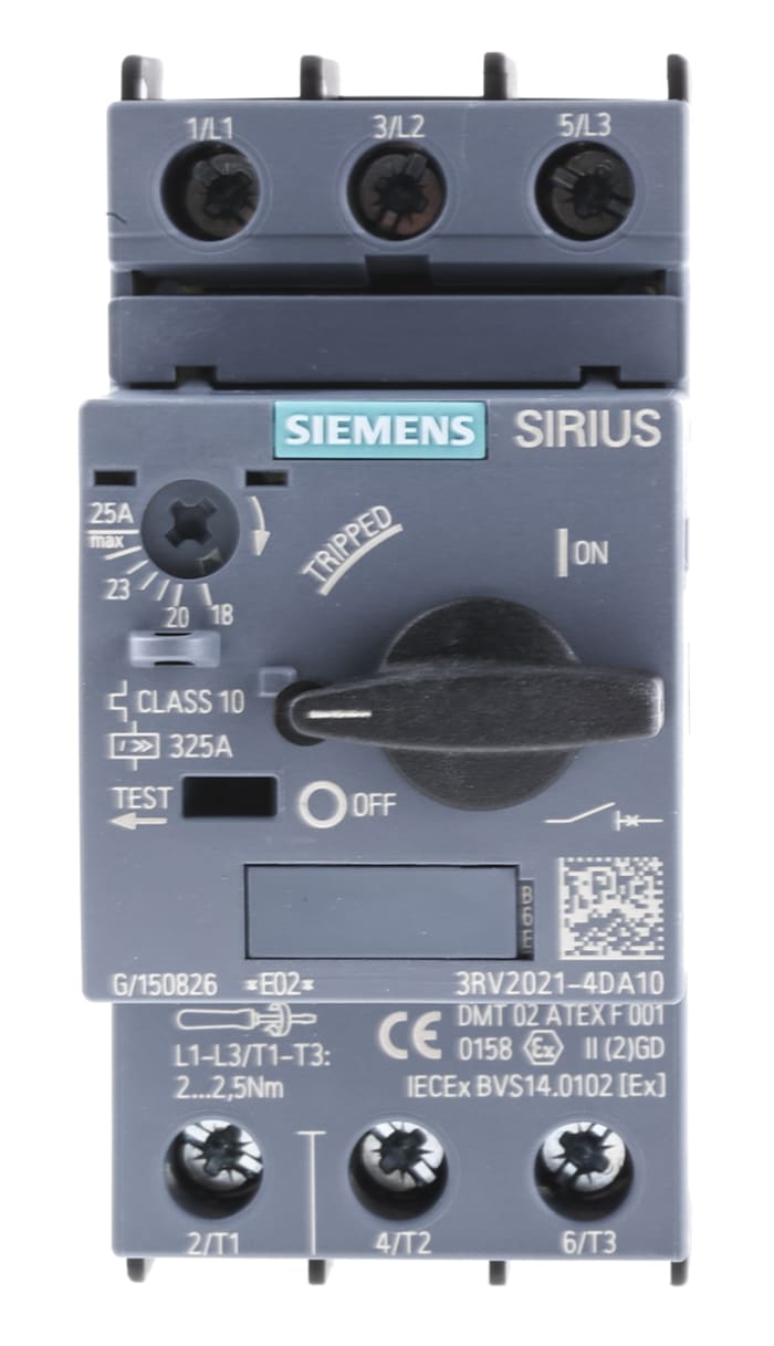 Siemens 20 → 25 A SIRIUS 3RV Motor Protection Circuit Breaker, 20 → 690 V