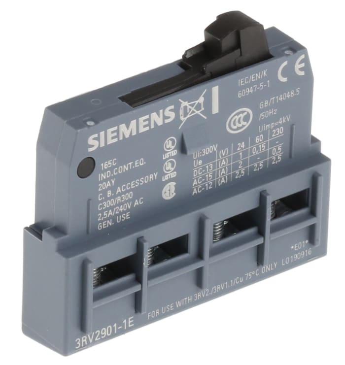 Yardımcı Kontak, Vidalı Terminal, NO/NC, 1 A dc, 2.5 A ac, 230 V ac, 60 V dc Takılabilen