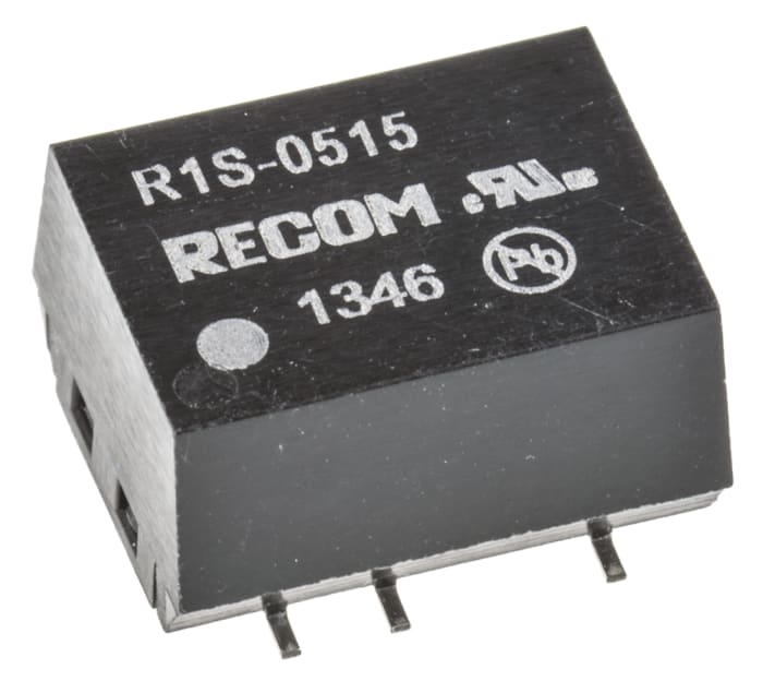 Recom R1S DC-DC Converter, 15V dc/ 66mA Output, 4.5 → 5.5 V dc Input, 1W, Surface Mount, +100°C Max Temp -40°C