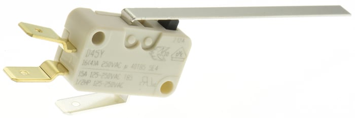 ZF Long Leaf Lever Micro Switch, Tab Terminal, 16 A @ 250 V ac, SPDT