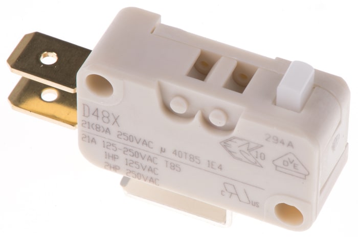 Cherry Button Microswitch, Tab Terminal, 21 A @ 250 V ac, SPDT