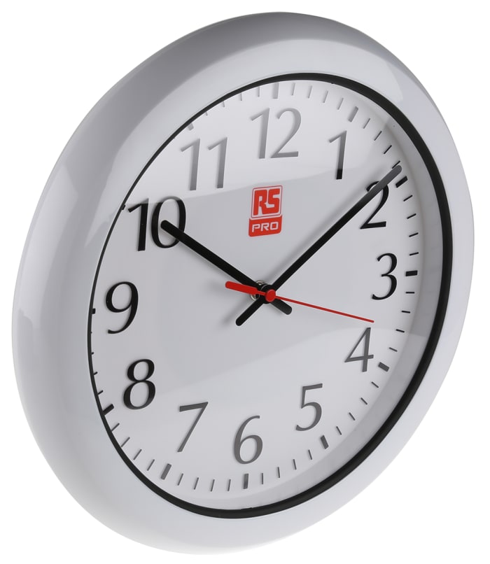 RS PRO White Analog Wall Clock, 300mm Diameter