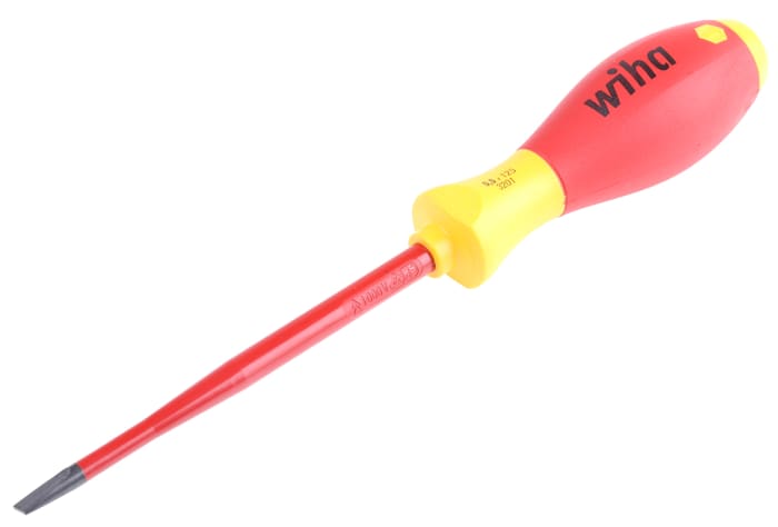 Wiha Slotted Insulated Screwdriver, 5,5 mm Tip, 125 mm Blade, VDE/1000V, 243 mm Overall
