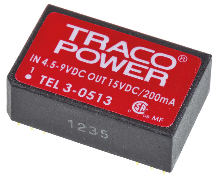 Convertisseur DC-DC TRACOPOWER TEL 3, Montage traversant, 3W, 1 sortie, 15V c.c., 200mA