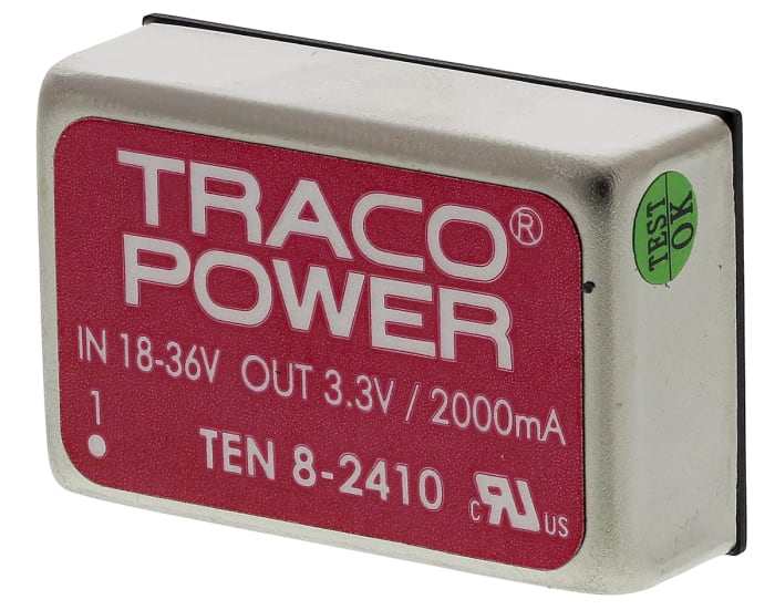 TRACOPOWER TEN 8 DC-DC Converter, 3.3V dc/ 2A Output, 18 → 36 V dc Input, 8W, Through Hole, +85°C Max Temp -40°C