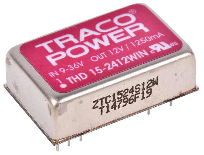 TRACOPOWER THD 15WIN DC-DC Converter, 12V dc/ 1.25A Output, 9 → 36 V dc Input, 15W, Through Hole, +85°C Max Temp