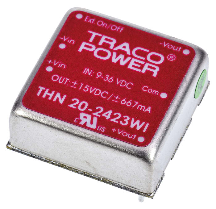 TRACOPOWER THN 20WI DC-DC Converter, ±15V dc/ ±667mA Output, 9 → 36 V dc Input, 20W, Through Hole, +85°C Max