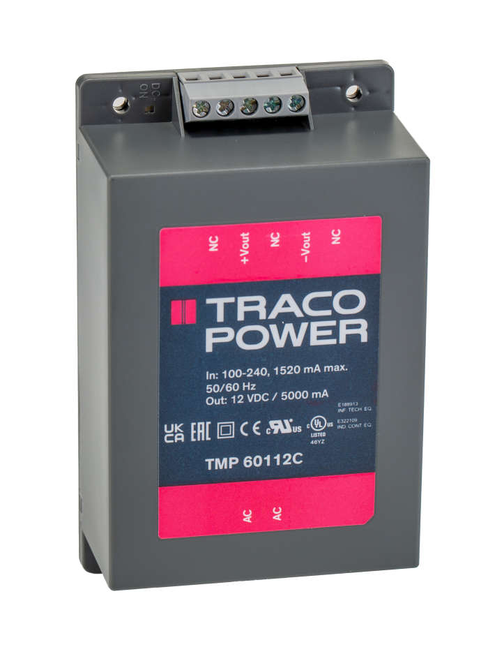 TRACOPOWER Switching Power Supply, TMP 60112C, 12V dc, 5A, 60W, 1 Output, 120 → 370 V dc, 85 → 264 V ac