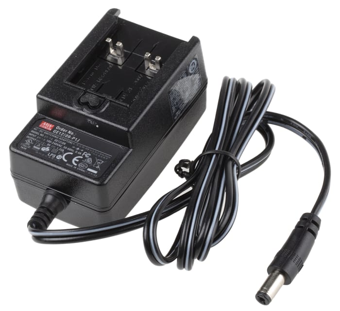 MEAN WELL 12W Plug-In AC/DC Adapter 9V dc Output, 1.33A Output