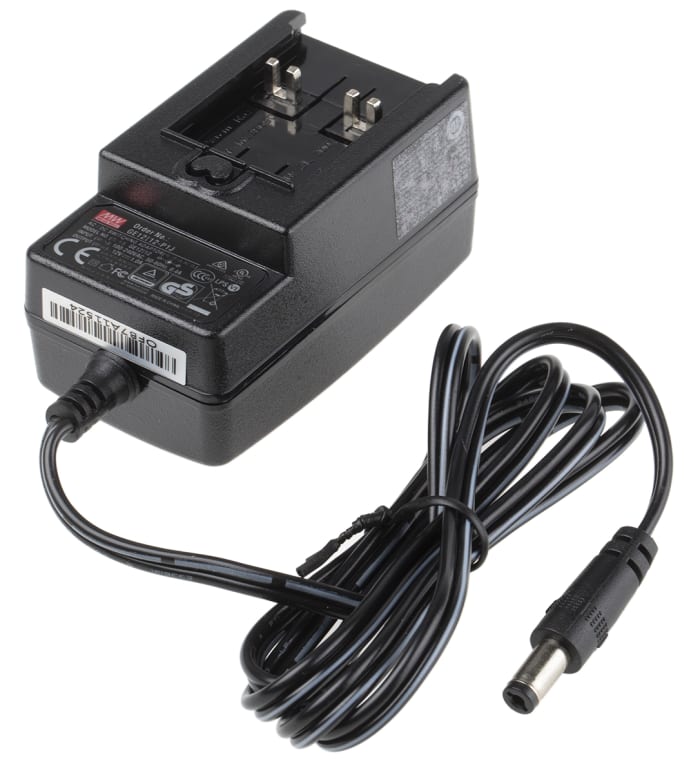 MEAN WELL 12W Plug-In AC/DC Adapter 12V dc Output, 1A Output