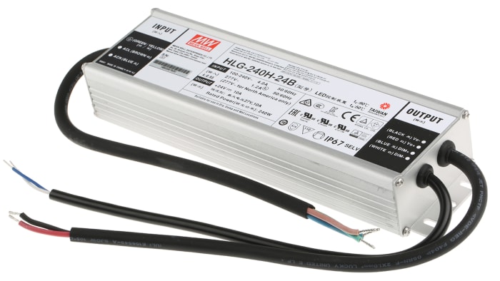 MEAN WELL LED Driver, 24V Output, 240W Output, 10A Output, Constant Voltage Dimmable