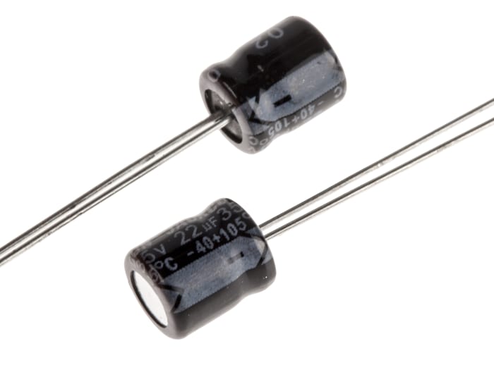 Condensador electrolítico RS PRO, 22μF, ±20%, 35V dc, Radial, Orificio pasante, 6 (Dia.) x 7mm, paso 2.5mm