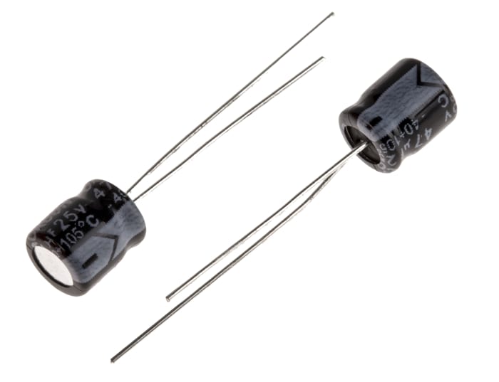 RS PRO 47μF Aluminium Electrolytic Capacitor 25V dc, Radial, Through Hole