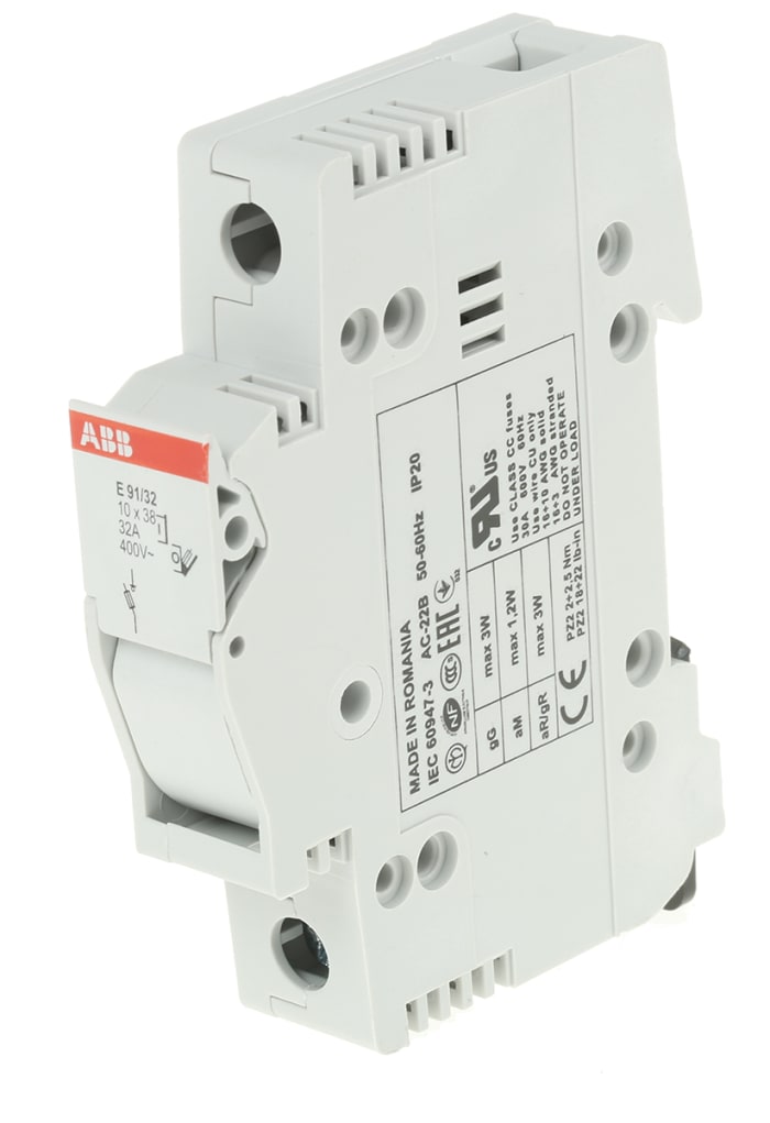 Interruptor seccionador con fusible ABB, 32A, 1P, Fusible 10 x 38mm System Pro M Compact E 91/32