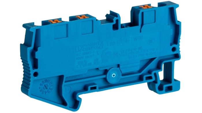 Phoenix Contact 3211775 PT 4-TWIN BU Series Blue, 0.2 → 6mm², Single-Level, Push In Termination