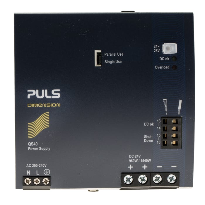 PULS DIMENSION Q Switched Mode DIN Rail Power Supply, 200 → 240V ac ac Input, 24V dc dc Output, 40A Output, 960W