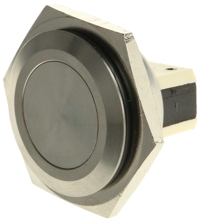 Bulgin Push Button Switch, Momentary, Panel Mount, 25.8mm Cutout, SPST, 250V ac, IP66