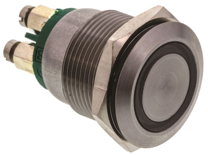 Bulgin MPI002 Series Illuminated Push Button Switch, Momentary, Panel Mount, 19.2mm Cutout, SPST, Green LED, 24V dc,
