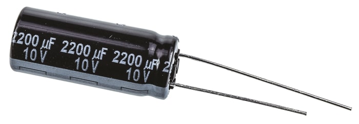 Panasonic 2200μF Aluminium Electrolytic Capacitor 10V dc, Radial, Through Hole - EEUFR1A222L