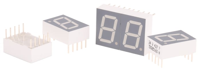 Display LED 7 segmentos de segmentos Vishay de 1 caract., Verde, Vf= 2 V, cátodo común, mont. pasante