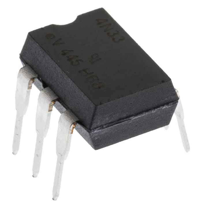 Optoacoplador Vishay 4N33 de 1 canal, Vf= 1.5V, Viso= 5300 V ac, IN. DC, OUT. Darlington, mont. pasante, encapsulado