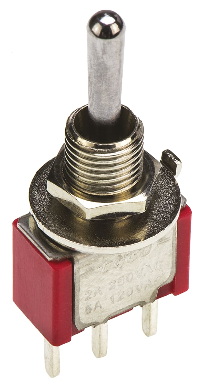 TE Connectivity Toggle Switch, PCB Mount, On-Off-(On), SPDT, Through Hole Terminal, 120 V ac, 28V dc