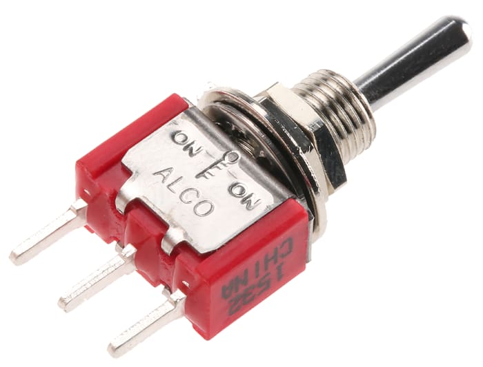TE Connectivity Toggle Switch, PCB Mount, On-Off-On, SPDT, Through Hole Terminal, 120 V ac, 28V dc
