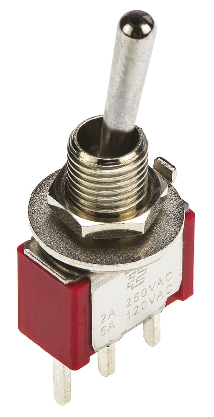 TE Connectivity Toggle Switch, PCB Mount, On-On, SPDT, Through Hole Terminal, 120 V ac, 28V dc