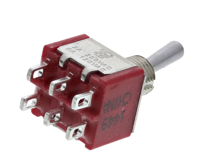 TE Connectivity Toggle Switch, Panel Mount, On-On-(On), DPDT, Solder Terminal