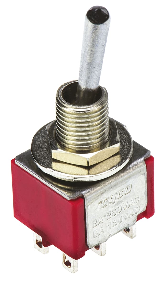 TE Connectivity Toggle Switch, PCB Mount, On-On, DPDT, Solder Terminal