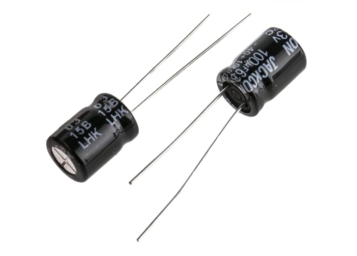 RS PRO 100μF Aluminium Electrolytic Capacitor 63V dc, Radial, Through Hole