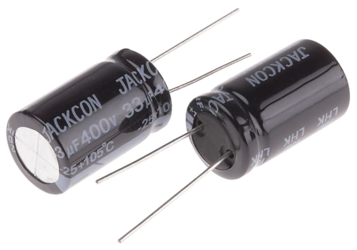 Condensador electrolítico RS PRO, 33μF, ±20%, 400V dc, Radial, Orificio pasante, 16 (Dia.) x 26mm, paso 7.5mm