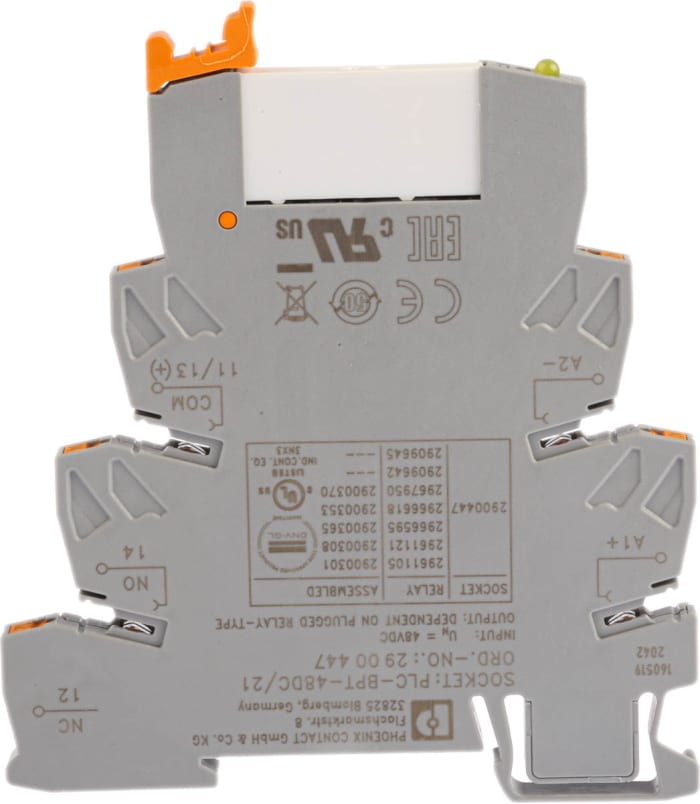 Phoenix Contact PLC-RPT- 48DC/21 Series Interface Relay, DIN Rail Mount, 48V dc Coil, SPDT, 1-Pole