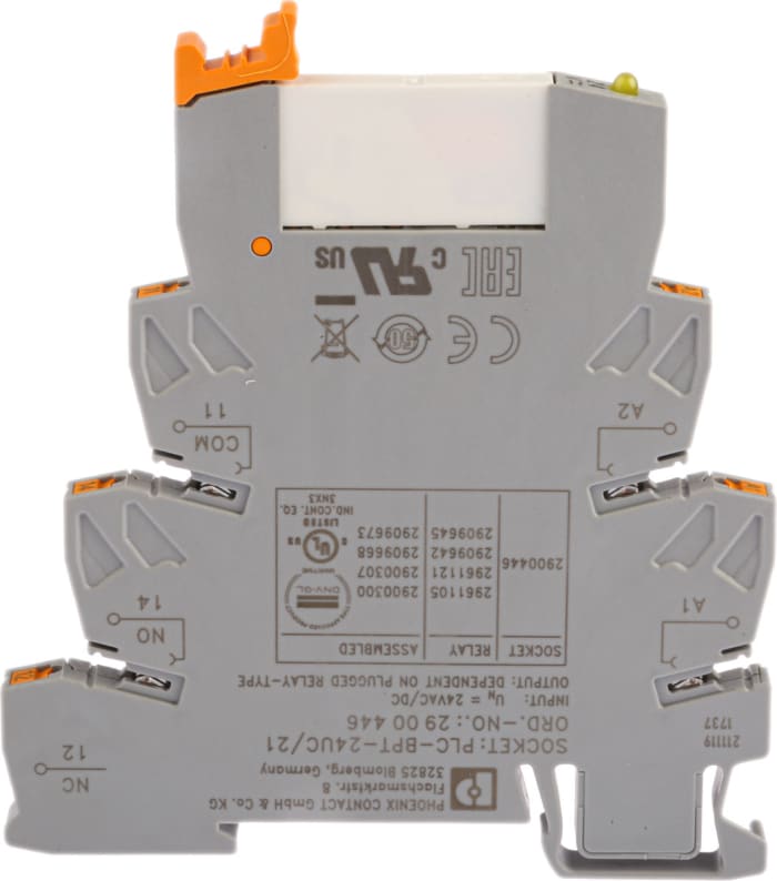 Phoenix Contact PLC-RPT- 24UC/21 Series Interface Relay, DIN Rail Mount, 24V ac/dc Coil, SPDT, 1-Pole