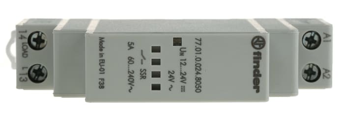 Finder 77 Series Solid State Relay, 5 A Load, DIN Rail Mount, 265 V ac Load, 24 V dc Control