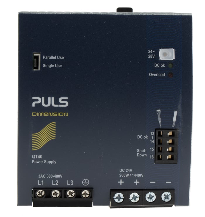 PULS DIMENSION Q Switched Mode DIN Rail Power Supply, 380 → 480V ac ac Input, 24V dc dc Output, 40A Output, 960W