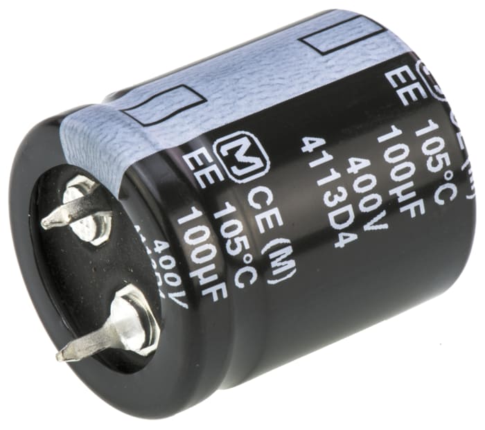 Condensador electrolítico de aluminio electrolítico Panasonic serie EE SNAP IN, 100μF, ±20%, 400V dc, mont. pasante, 22