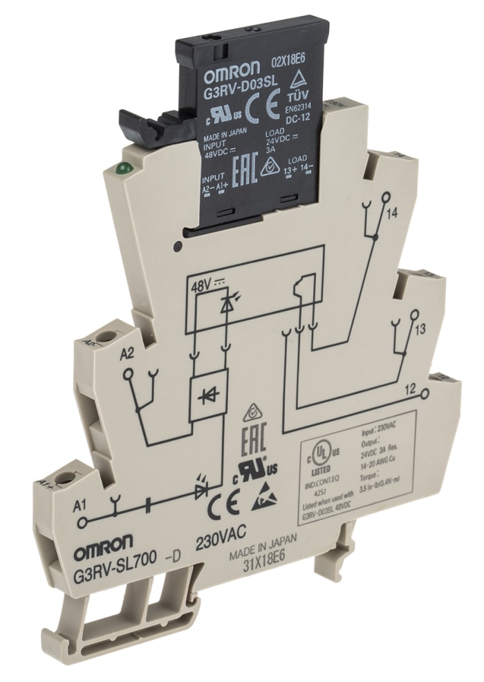 Omron G3RV-SL Series Solid State Interface Relay, 230 V ac Control, 3 A Load, DIN Rail Mount