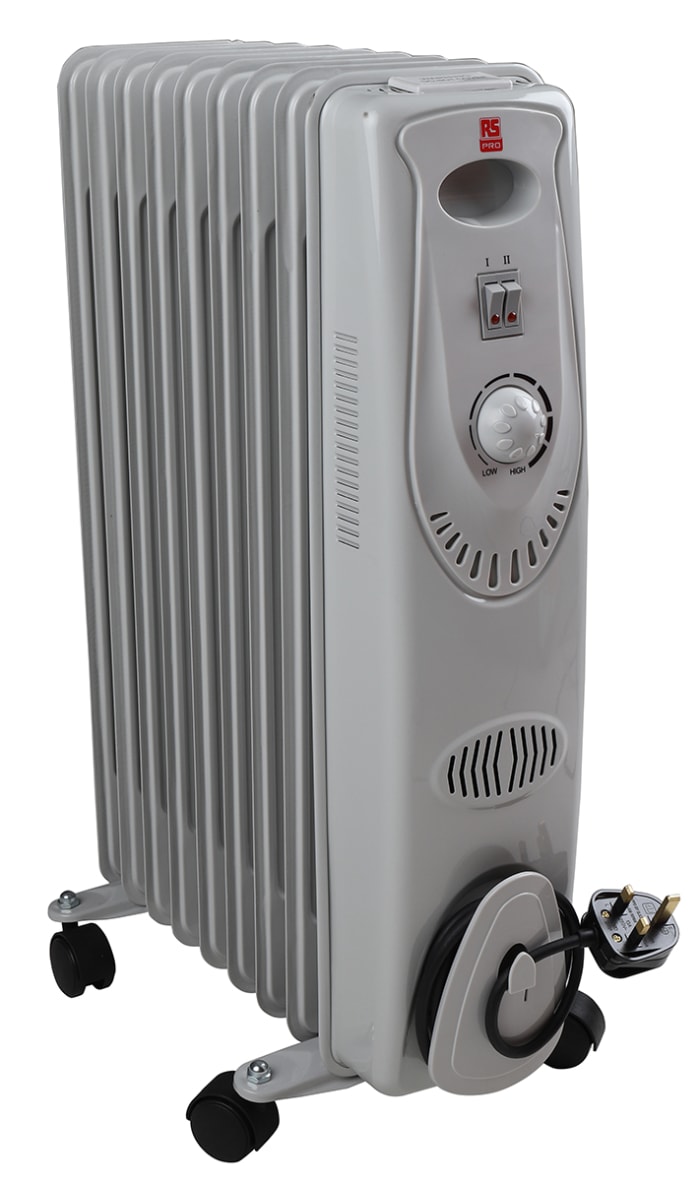 RS PRO 2kW Convection Oil Filled Radiator, Floor Mounted, Type G - British 3-pin