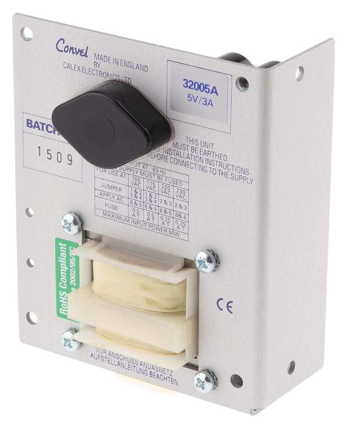 Calex Open Frame Linear Power Supply, 240V ac Input, 5V dc Output, 3A Output