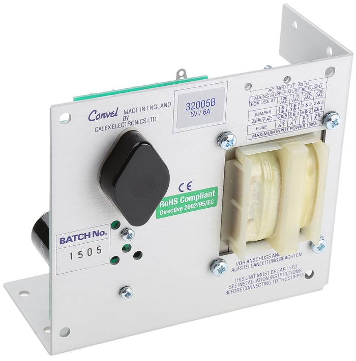 Calex Open Frame Linear Power Supply, 240V ac Input, 5V dc Output, 6A Output