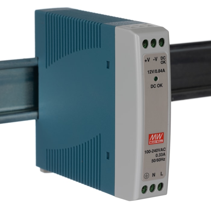MEAN WELL MDR Switched Mode DIN Rail Power Supply, 85 → 264V ac ac Input, 12V dc dc Output, 840mA Output, 10W