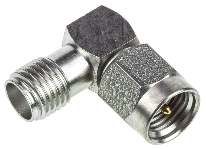 TE Connectivity Right Angle 50Ω RF Adapter SMA Plug to SMA Socket 12.4GHz