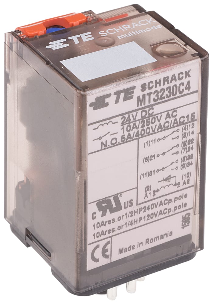 TE Connectivity Plug In Power Relay, 24V dc Coil, 10A Switching Current, 3PDT