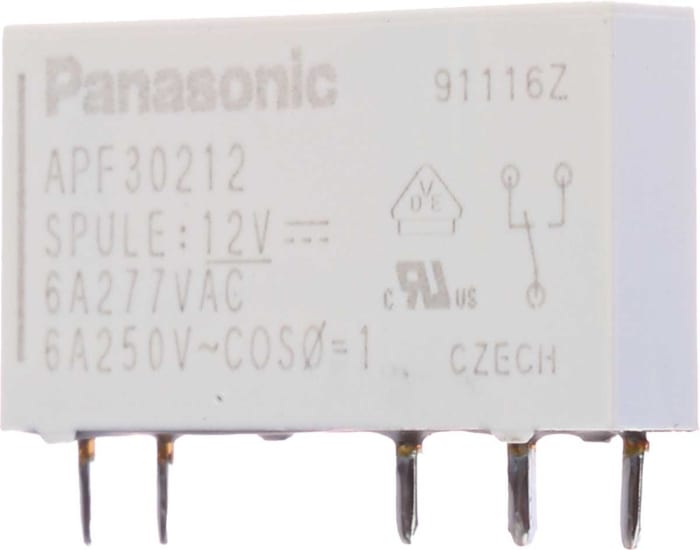 Panasonic SPDT Non-Latching Relay PCB Mount, 12V dc Coil, 6 A