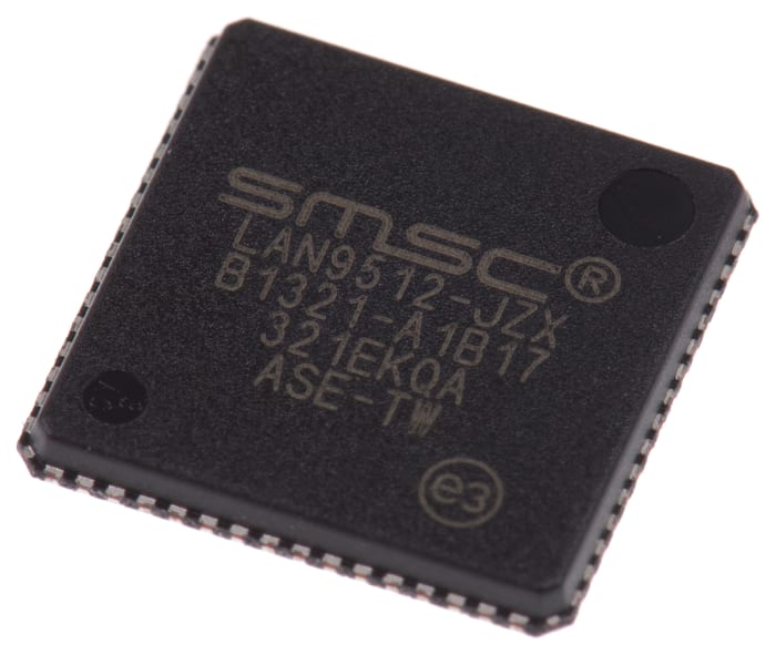 Microchip LAN9512-JZX, Ethernet Controller, 10Mbps, 3.3 V, 64-Pin QFN