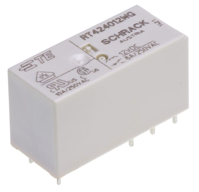 TE Connectivity PCB Mount Power Relay, 12V dc Coil, 8A Switching Current, DPDT