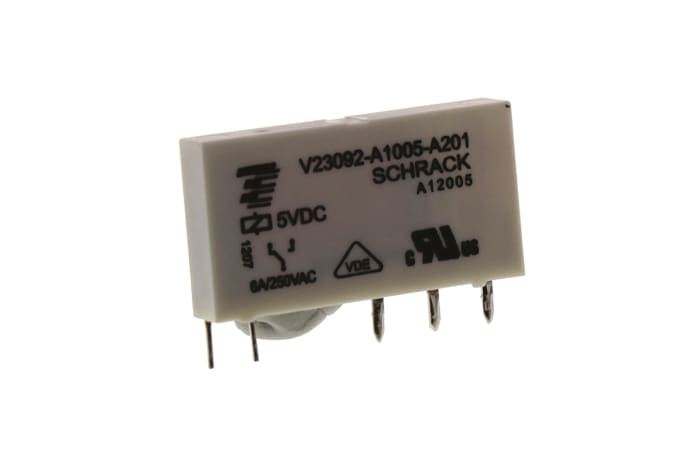 TE Connectivity PCB Mount Power Relay, 5V dc Coil, 6A Switching Current, SPDT