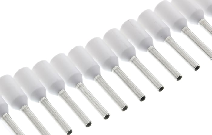 TE Connectivity Insulated Crimp Bootlace Ferrule, 8mm Pin Length, 1.1mm Pin Diameter, 0.5mm² Wire Size, White